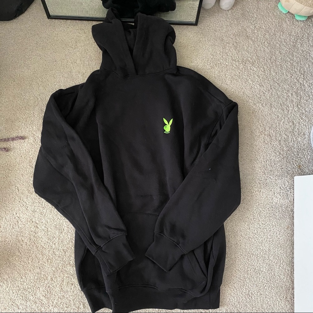 Missguided Black Hoodie with Neon Green Bunny Logo